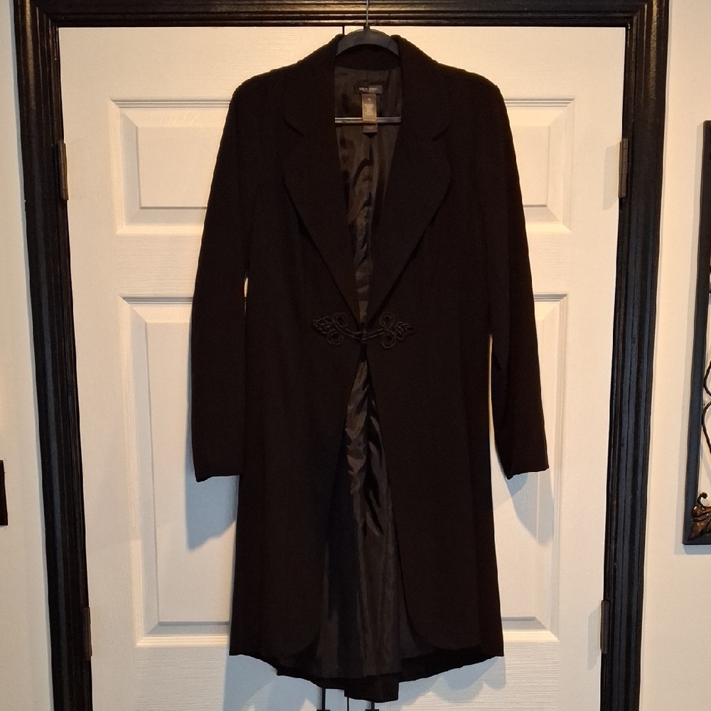 Bisou Bisou Deep Black Trench Coat Elegant Formal Wear